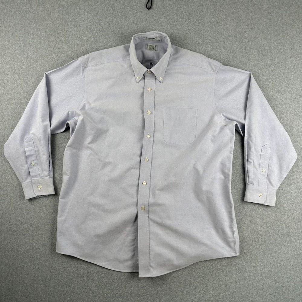 LL Bean Mens Wrinkle Resistant Oxford Button Down‎ Long Sleeve Shirt Blue 17 33